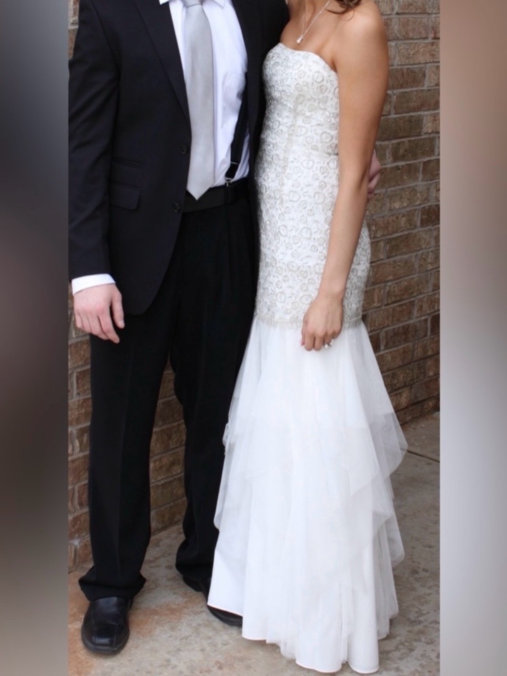 Aidan Mattox Ivory Strapless Lace Sequin Bodice Tulle Trumpet Gown Dress Size 2 - Picture 3 of 12